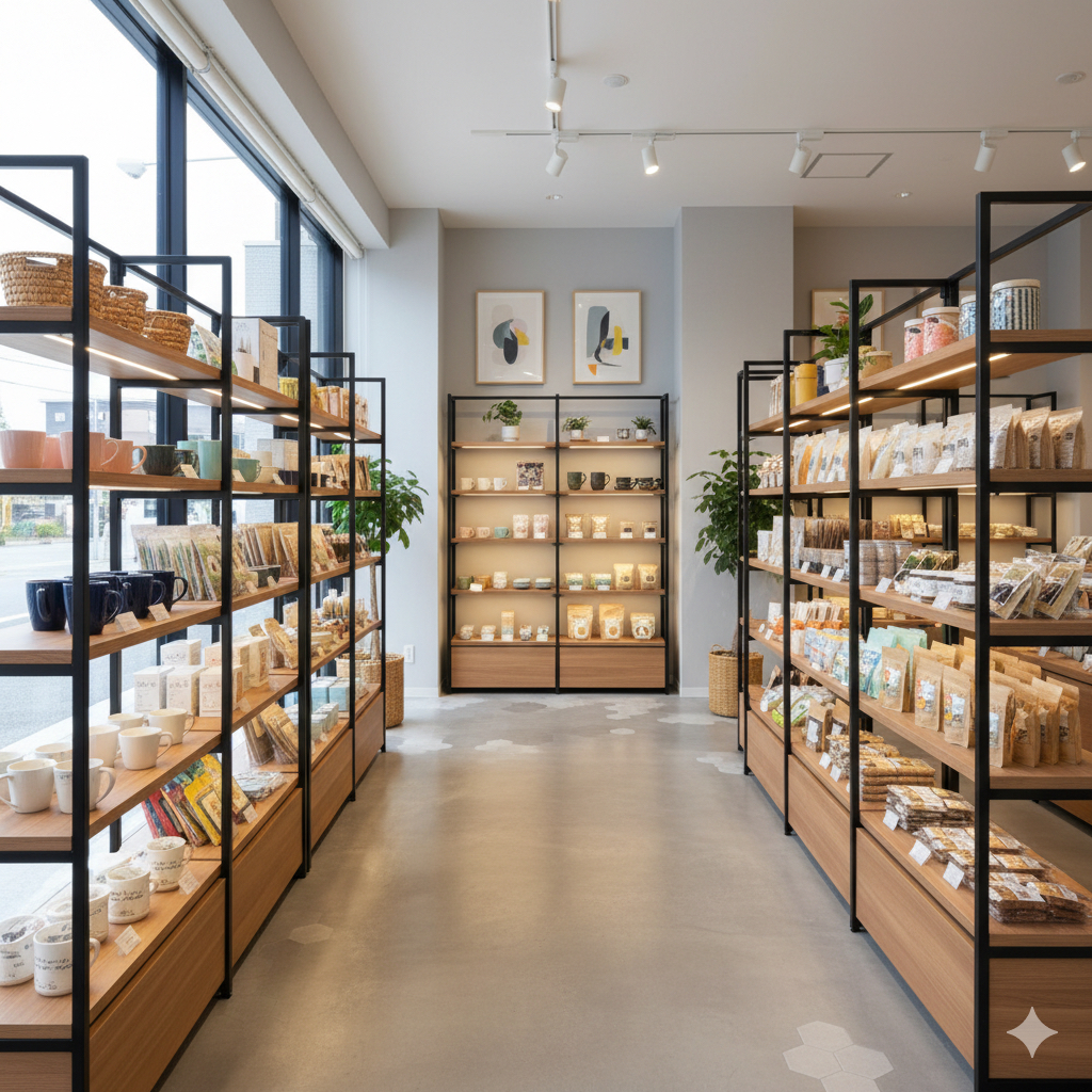 【事例】蓮田市：物販店の陳列棚を軽天造作で刷新！